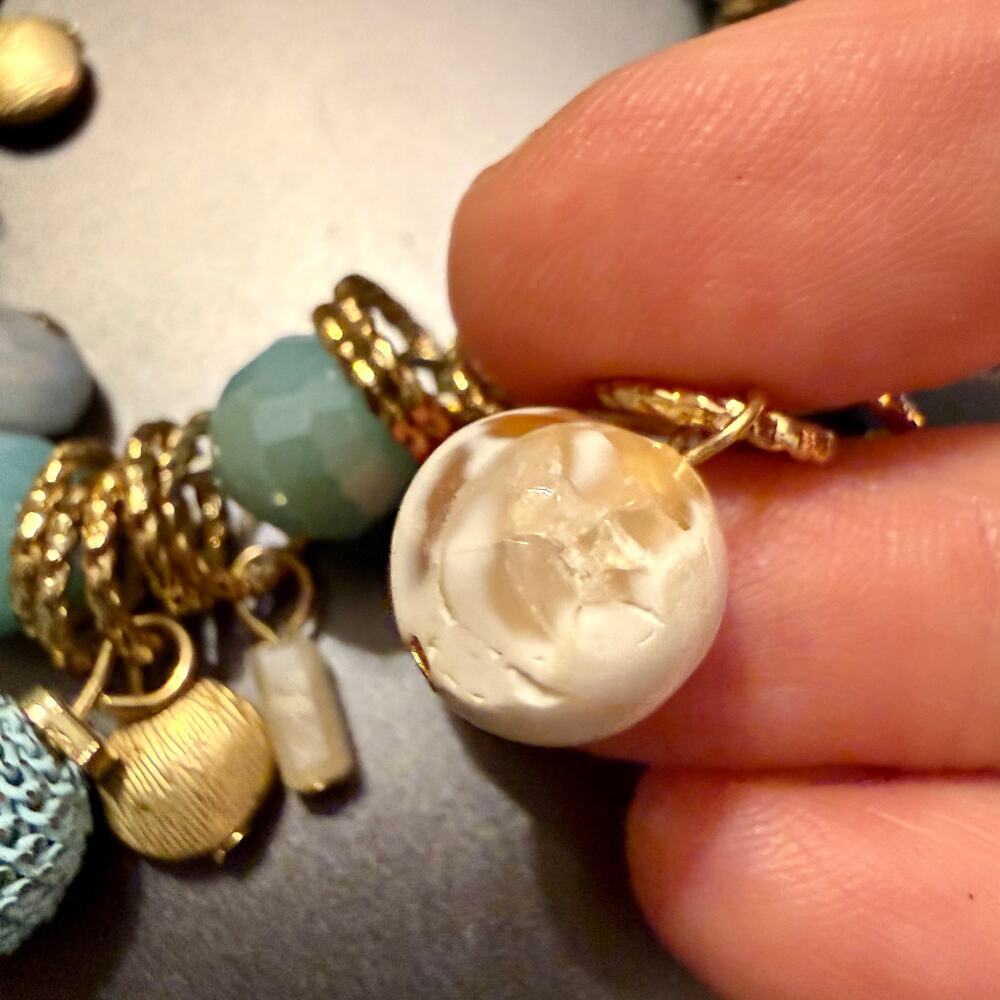 Coastal Inspired Aqua Blue Gold & White Beaded Necklace - Picture 8 of 10